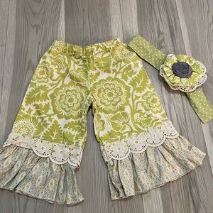 Persnickety Green Cream Lace Pants + Belt